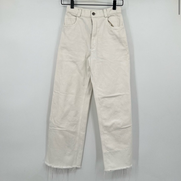RACHEL COMEY WHITE RAW CUT WHITE DENIM WIDE LEG ANKLE JEANS - Picture 3 of 7